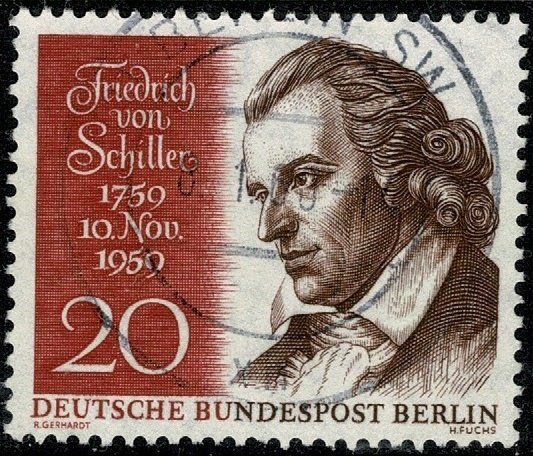 GERMANY BERLIN 1959 BICENT. BIRTH SCHILLER USED(VFU) SG B185 Wmk.294 P.14 SUPERB