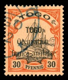 French Colonies, Togo #160 Cat$100, 1914 30pf orange and black, used, signed ...