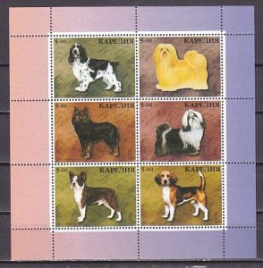 Karjala, 1999 Russian Local. Various Dogs on a sheet of 6. ^