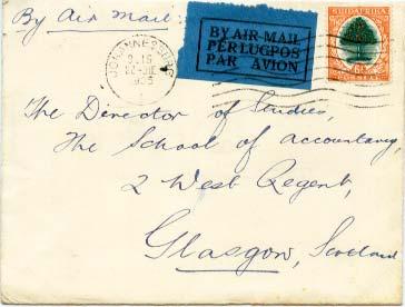 South Africa 6d Orange Tree 1935 Johannesburg Airmail to Glasgow, Scotland.