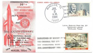 ​7/2/1966 cover McAllen TX 30th Anniversary Rocket Mail 50th Saloon Scene 1916