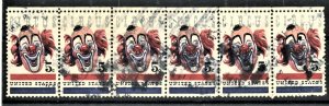 United States - SC #1309 - USED STRIP OF 6 - 1966 - Item US696