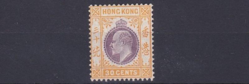 HONG KONG  1907 - 11   SG 97  30C  PURPLE & ORNAGE YELLOW       MH   CAT £65  