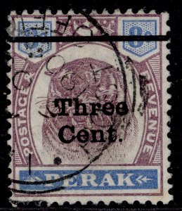 MALAYSIA - Perak QV SG84, 3c on 8c dull purple & ultra, FINE USED. Cat £21. CDS