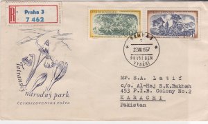 czechoslovakia 1957 tatransky narodny park  air mail stamps cover ref 20857