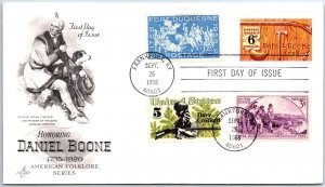 U.S. FIRST DAY COVER HONORING DANIEL BOONE AMERICAN FOLKLORE COMBINATION 1968