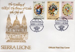 Sierra Leone 1981 Sc#509/511 Diana Wedding/Flowers Set (3) FDC Unaddressed