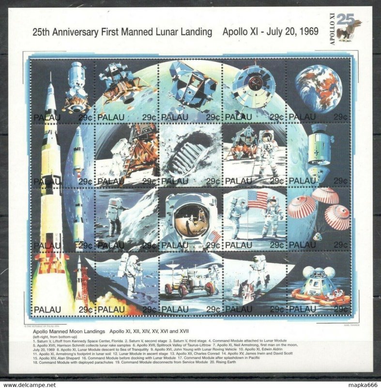 Palau Space 25Th First Manned Lunar Landing Apollo Big Sh ** Stamps Pk255
