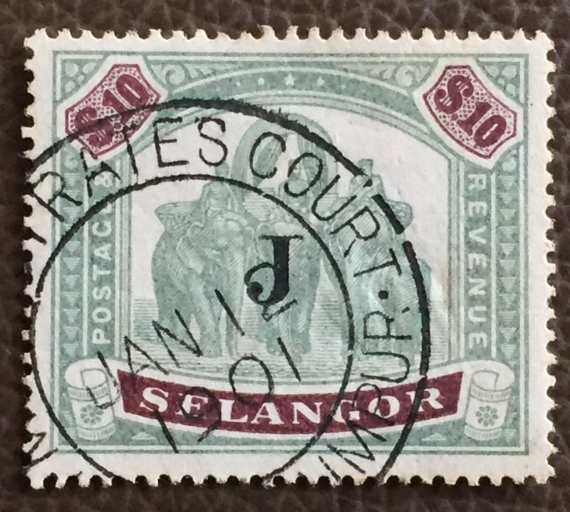 MALAYA 1901 SELANGOR Elephants JUDICIARY J opt $10 Used M3117