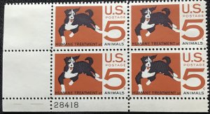 US #1307 MNH Plate Block of 4 LL Humane Treatment of Animals SCV $1.00 L23