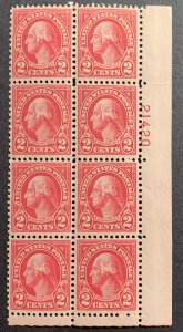 634 PB of 8.  MNH OG.  1926-28 2c Washington, carmine