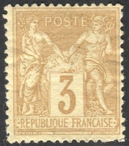 FRANCE 1877 Sc 89 Type II, 3c yellow Sage, Unused VF, cv $200