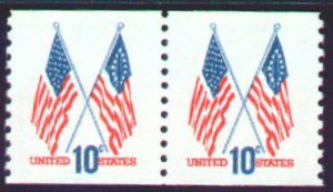 MALACK 1519 10c US Flags OG NH Pair, Color Shift, NEAT! t7967