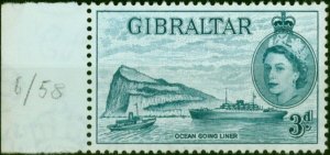 Gibraltar 1958 3d Greenish Blue SG150b Fine MNH