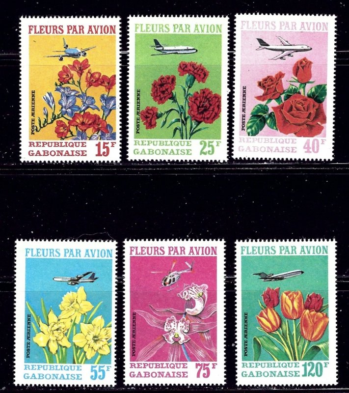 Gabon C109-11 MNH 1971 Flowers and Planes 6 values    (ap2034)