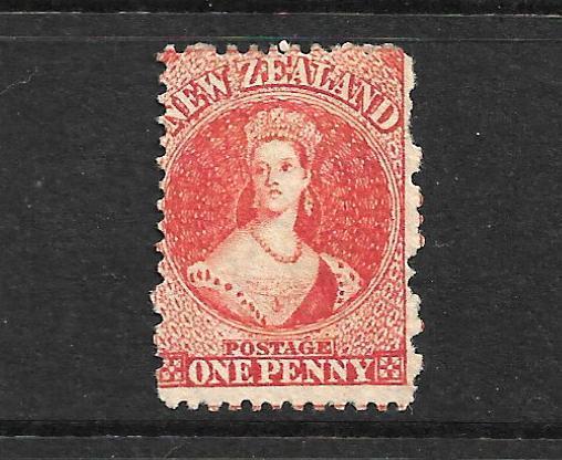 NEW ZEALAND 1864-67 1dCARMINE VERMILLION  FFQ  MNG P12 1/2 CP A1M1  SG110 CHALON