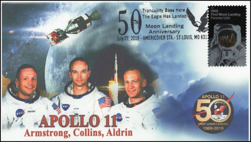 19-204, 2019, Moon Landing, Pictorial Postmark, Event Cover, Apollo 11, St Louis