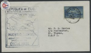 Cuba 1931 First Flight Cover Nuevitas - St. Thomas | Edifil E106 | Dec. 4 193...