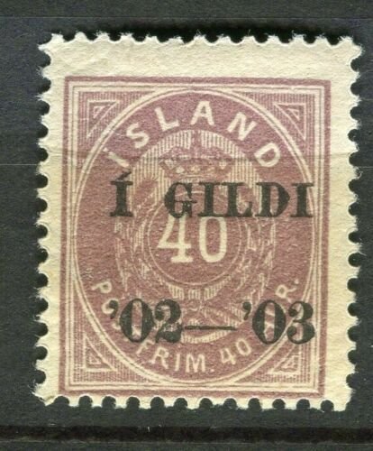 ICELAND; 1902-03 early ' 1 GILDI ' Optd. stamp Mint hinged 40a. value 