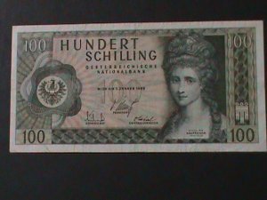 AUSTRIA-1969 AUSTIRAN NATIONAL BANK-$100 SCHILLING-LT-CIRCULATED NOTE VF