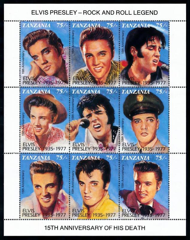 [76329] Tanzania 1992 Music Elvis Presley OVP 15th Anniversary Sheet MNH