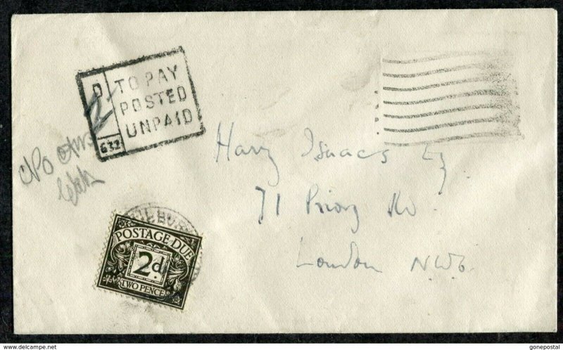 d270 - GB c1920s POSTAGE DUE 2d on Cover to London