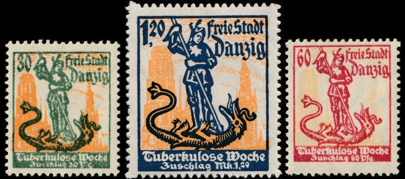DANZIG - 1921 - Mi.90/92 Tuberculosis Week - Set of 3 - Mint*