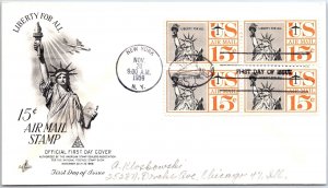 US FIRST DAY COVER REVISED DESIGN 15c AIRMAIL BLOCK OF (4) 1961 ADDRESSED 2