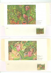 Canada UA35a 1973 MNH Floral aerogrammes with postage/poste below stamp. Pitcher plant, Flower of Newfoundland & Lady's ...