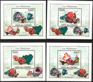 {087} Comoros 2010 Minerals 4 S/S Deluxe MNH**