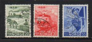 Norway Sc 331-3 1954 Railroad Anniversary stamp set used