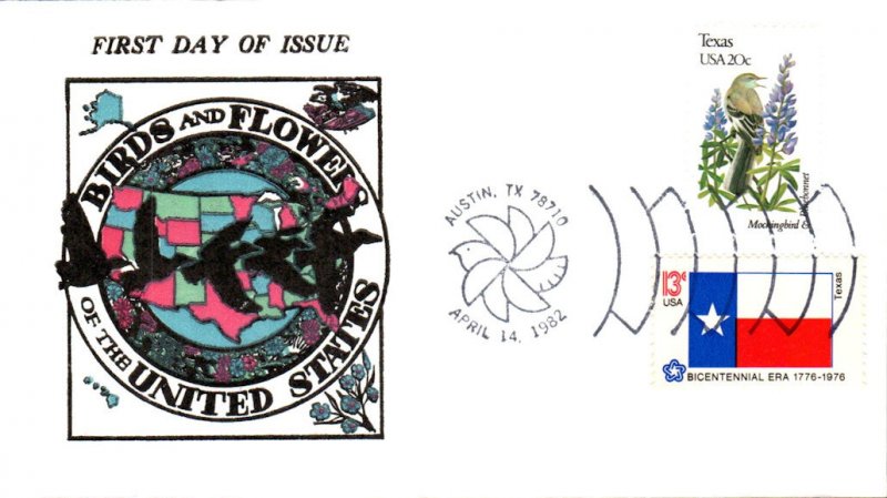 #1995 Texas Birds - Flowers Combo Davis FDC