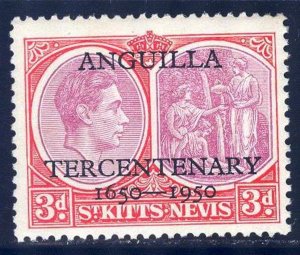 St. Kitts Nevis 1950 Anguilla Tercentenary 3c. MH