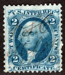 Scott R7c, 2c, blue, perf, used, MS cancel, USA Revenue Stamp