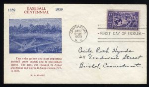 United States First Day Covers #855-39b, 1939 3c Baseball Centennial, Grandy ...