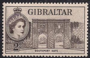 Gibraltar 1953 - 59 QE2 2d Southport Gate MM SG 148 ( M1260 )