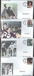 #3399-3402 Youth Team Sports Anagram FDC Set