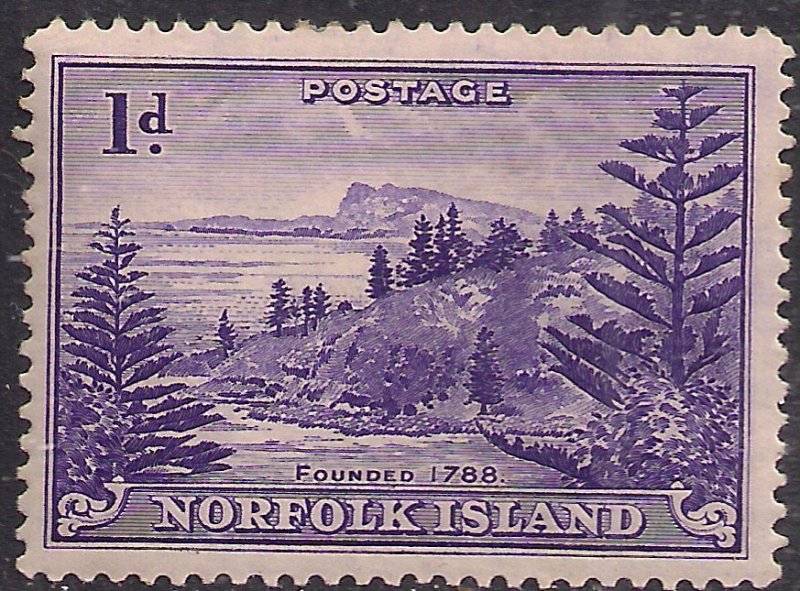 Norfolk Island 1947 KGV1 1d Bright Violet MM SG 2 ( J616 )