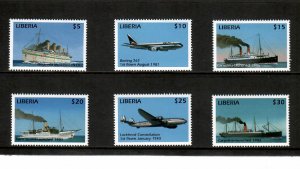 Liberia 2000 - Ships and Airplanes - Set of 6 Stamps - MNH