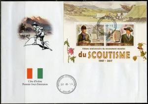 IVORY COAST 2017 110th ANNIVERSARY OF SCOUTING SHEET OF TWO FIRST DAY COVER