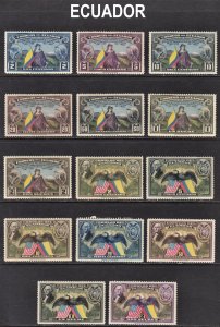 Ecuador Scott 366-72, C57-63 complete set F to VF mint OG H, HR or HHR.