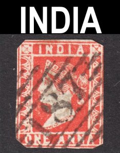 India Scott 4a scarlet shade F+ used. Splendid numeral 187 SON bar cancel.