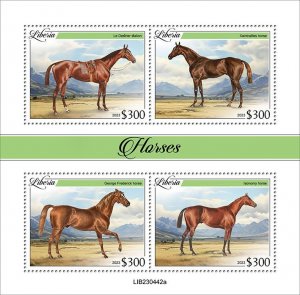 LIBERIA- 2023 - Horses - Perf 4v Sheet - Mint Never Hinged