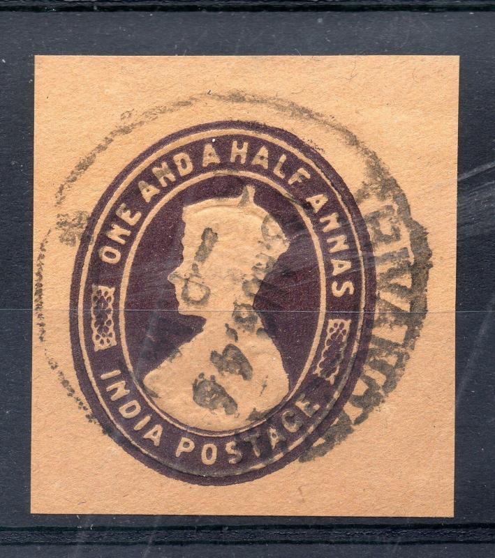 INDIA = G6 1 1/2 Annas Postal Stationary cut-square. Fine Used. (q)