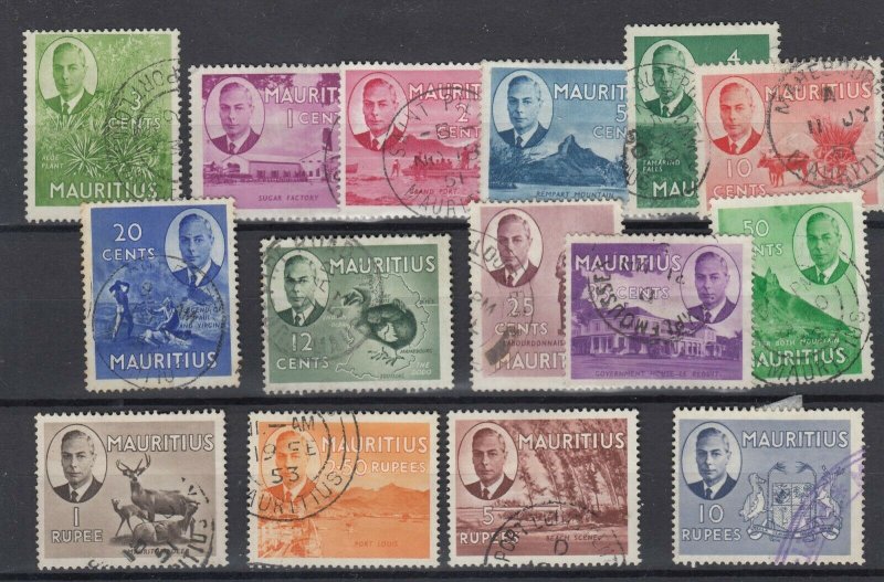 Mauritius KGVI 1950 Set To 10 Rupees SG276/290 VFU  JK5602