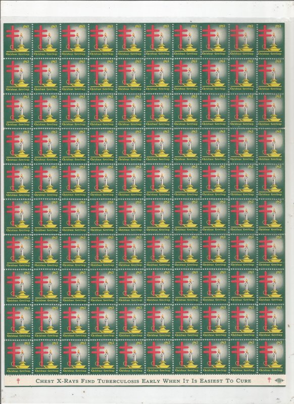 1952 CHRISTMAS SEALS, FULL SHEET