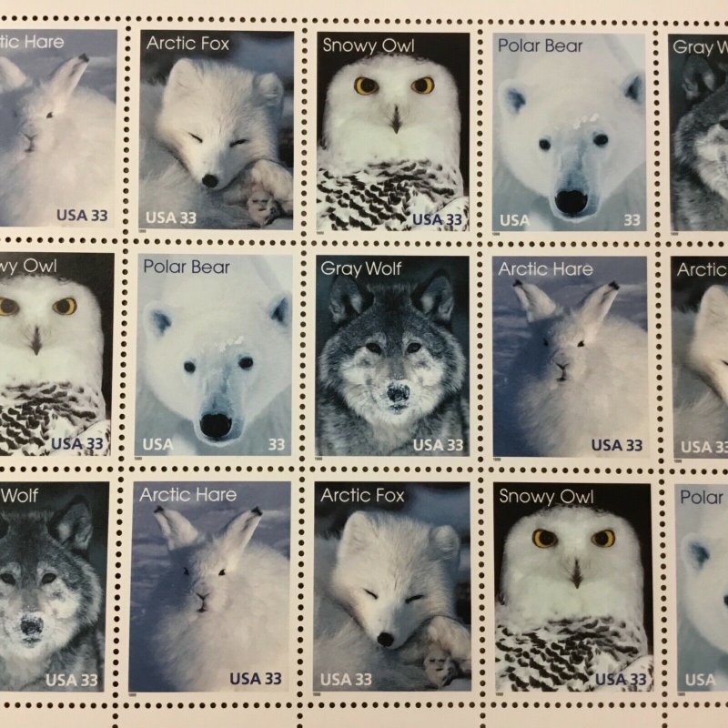 3288-3292    Arctic Animals  MNH 33¢  Sheet of 15   Issued in 1999