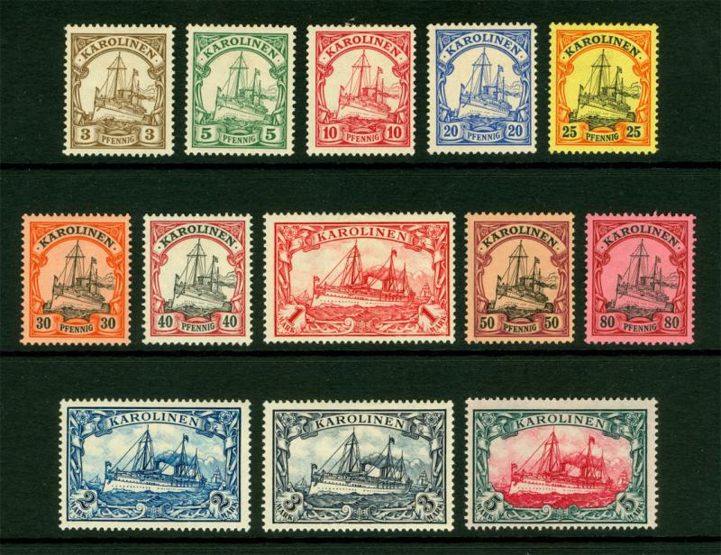 German Colonies - CAROLINE ISLANDS 1901  Kaiser's YACHT set  Sc# 7-19  mint MH