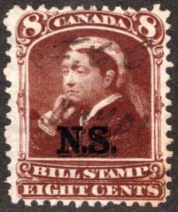 van Dam NSB9, Nova Scotia Bill Stamp, Used, 8c, Used, MS cancel, Canada