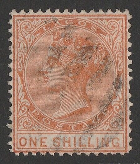 NIGERIA - LAGOS 1876 QV 1/- orange wmk crown CC, perf 14.